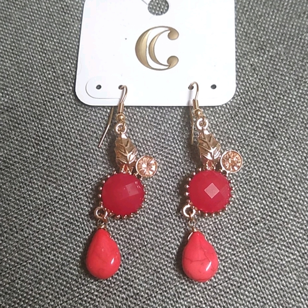 😻 3 For $15 Red & Orange Tone Gemstone Dangles